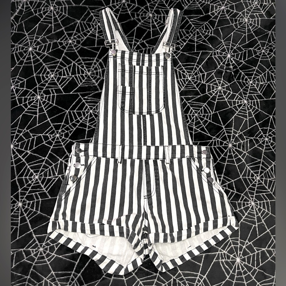 Forever 21 Black & White Stripe Overall Shorts